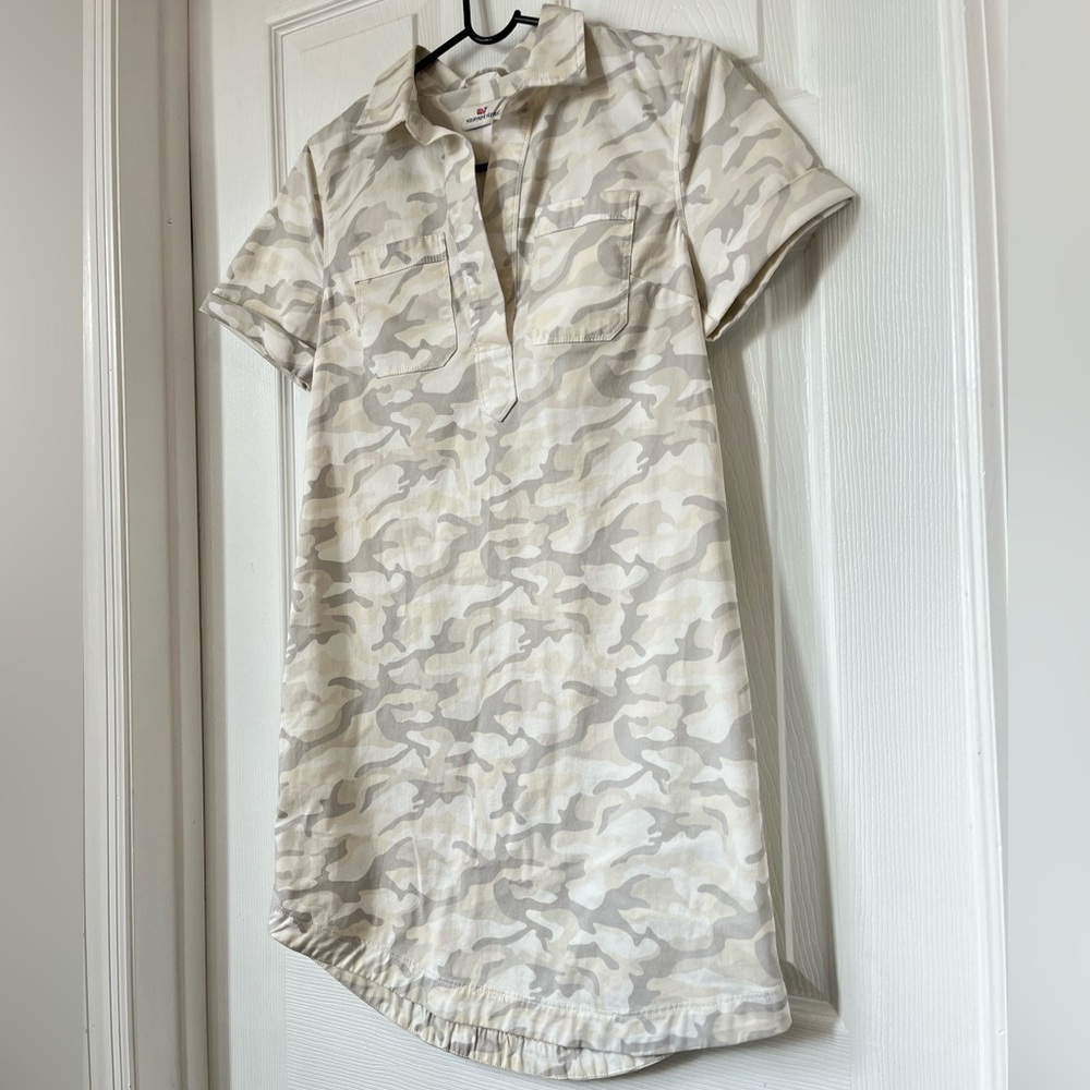 Vineyard Vines Margo Shirtdress Camo Cotton Gray Beige Size 0 - Picture 7 of 8